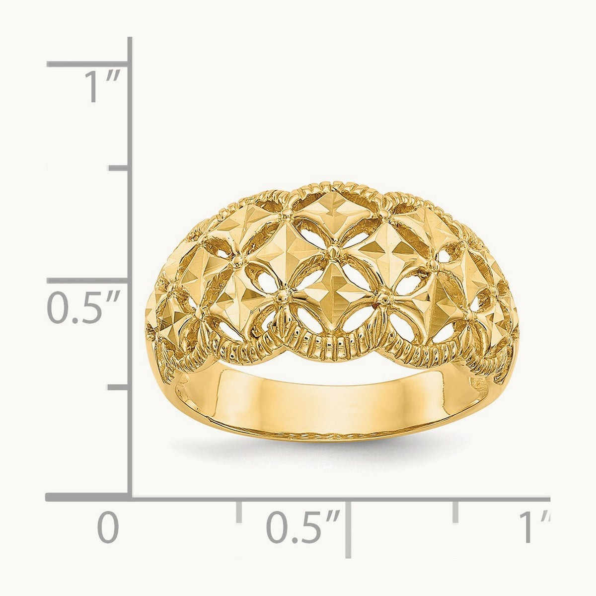 Diamond-cut Scalloped Edge Pattern Dome Ring, 14K