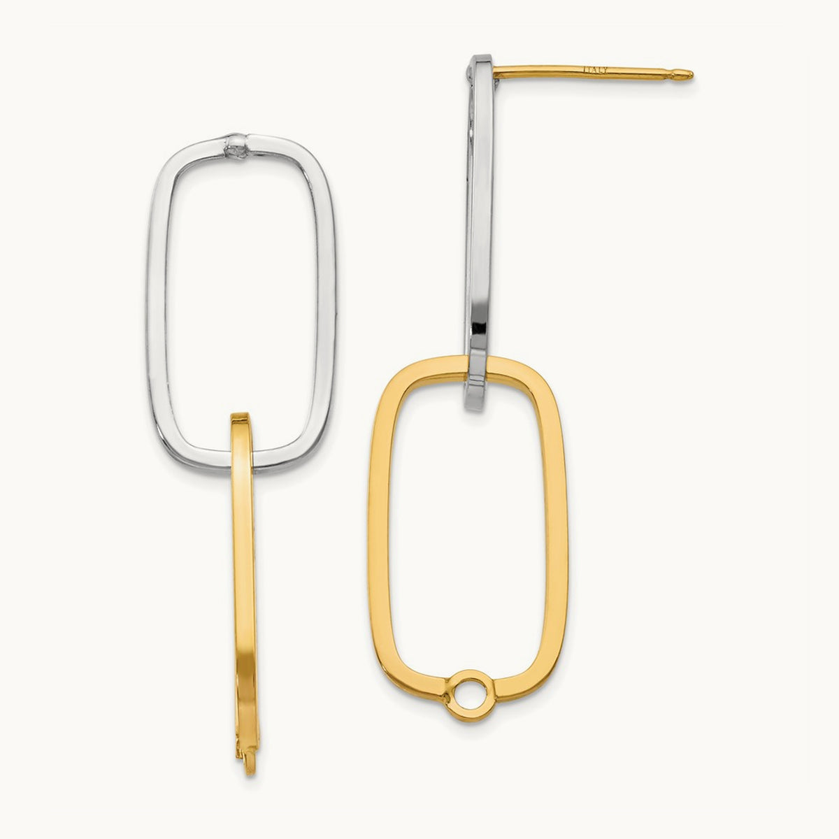 Fancy Versatile Rectangle Post Earrings, 14K Two-tone