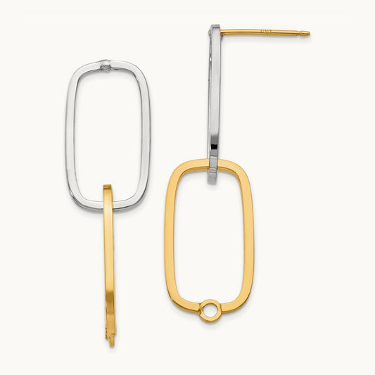 Fancy Versatile Rectangle Post Earrings, 14K Two-tone