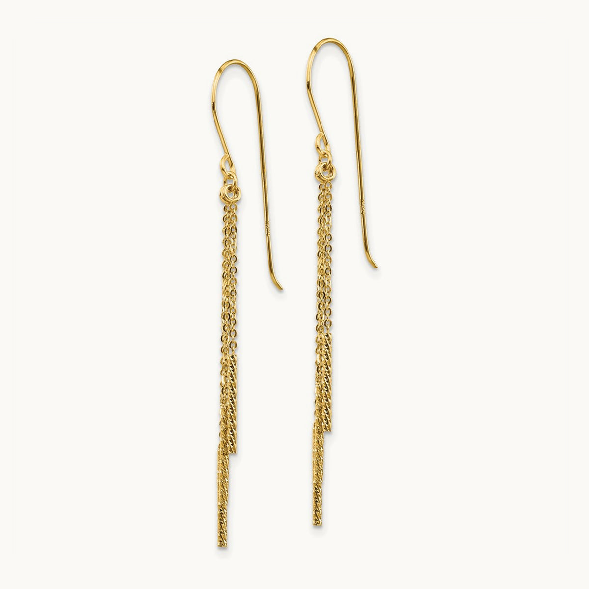 Polished Diamond-cut Chain and Bar Shepherd Hook Earrings, 14K