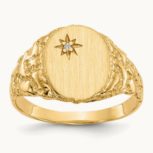 9.0x11. Closed Back AA Diamond Signet Ring, 0mm, 14K