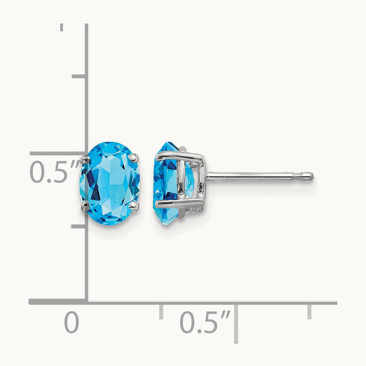 7x5mm Oval Blue Topaz Earrings, 14K White Gold