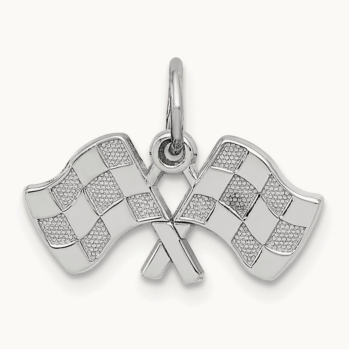 Polished Checkered Flags Charm, 14K White Gold