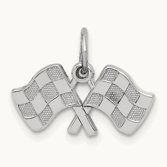 Polished Checkered Flags Charm, 14K White Gold