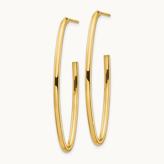 Polished Pointed Oval Post Dangle Earrings, 14K