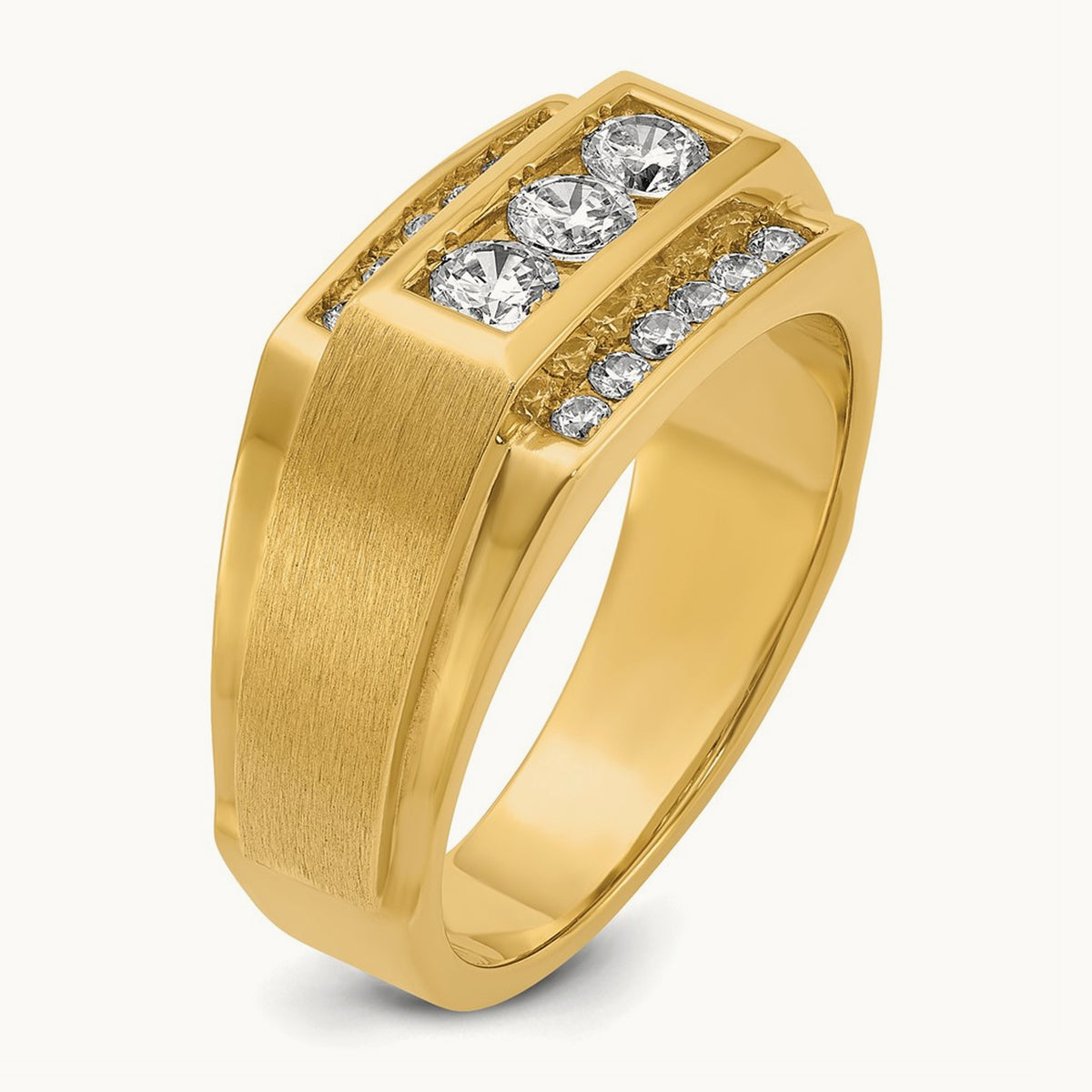 IBGoodman Men's Polished and Satin 3-Row Diamond Ring, 14K