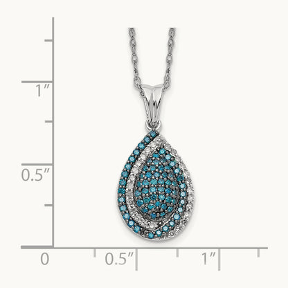 Blue and White Diamond Teardrop 18 in. Necklace, 14K White Gold