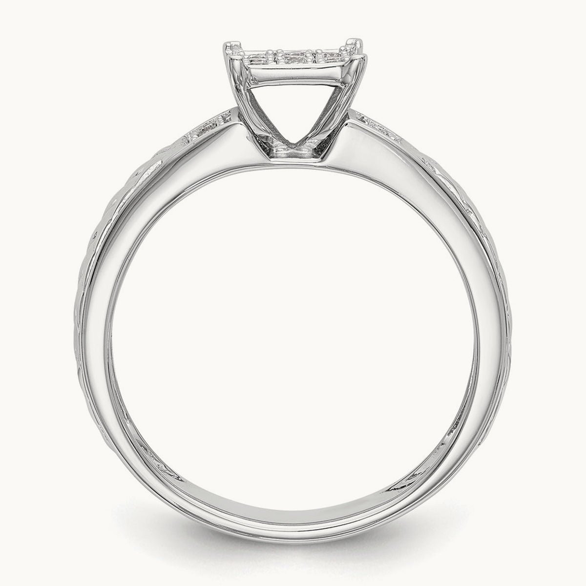 Diamond Trio Cluster Complete Engagement Ring, 10K White Gold