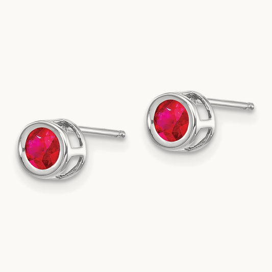 July Ruby Earrings, 4mm, 14K White Gold