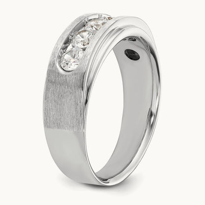 1ct Lab Grown Dia VS+ F+ Comp 5 Stone Men's Band, 14K White Gold