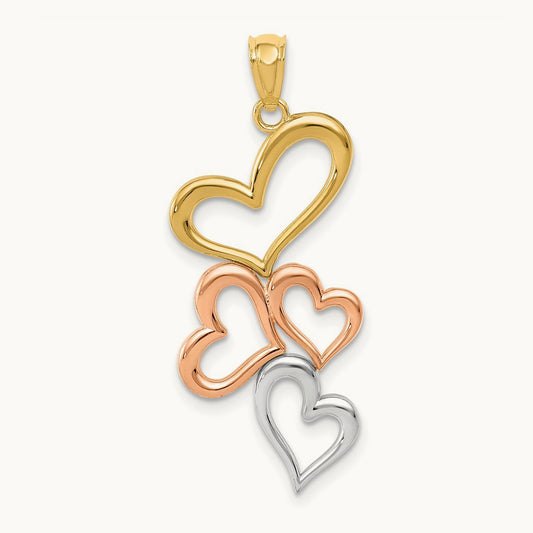 w/Rose and White Rhodium Hearts Pendant, 14K