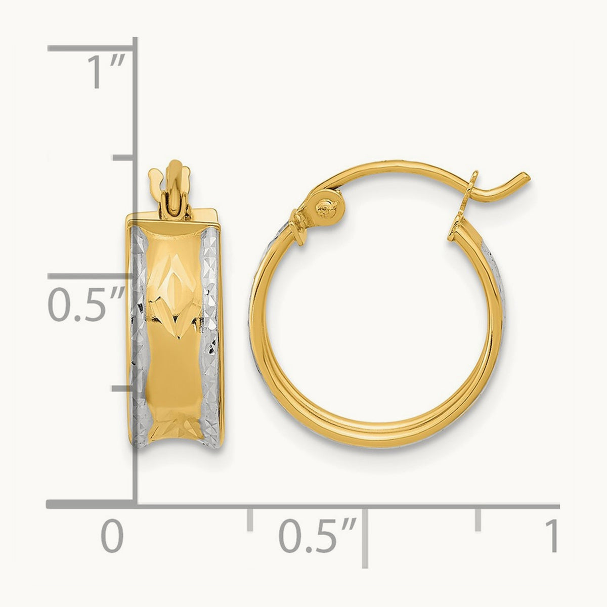 Rhodium Polished Diamond-cut Hoops, 14K White