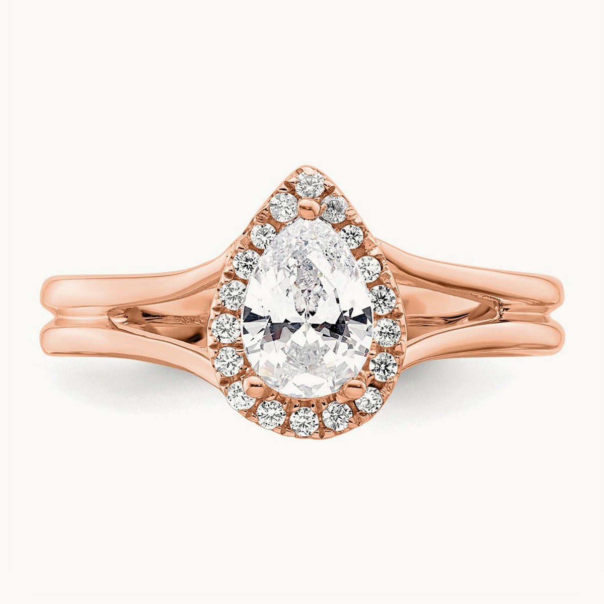 Pear Halo Semi-Mount Split Shank Engagement Ring, 0.07-0.20 ct tw — 1/10 ct, 14K Rose Gold