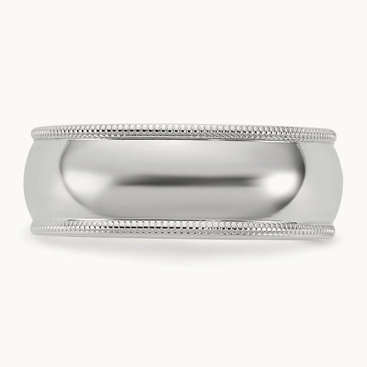 Milgrain Half Round Band, 7mm, 10K White Gold
