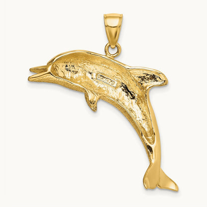 Polished and Textured Jumping Dolphin Charm, 14K