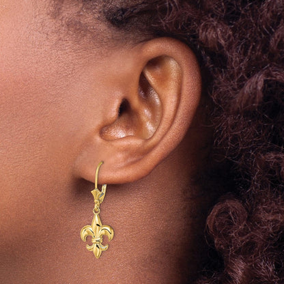 Small Fleur-de-Lis Leverback EARRINGS — 14K Yellow Gold