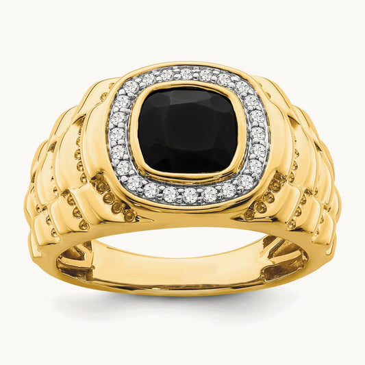 Onyx Textured Men's Ring, 0.25 ct tw Lab-Grown Diamond