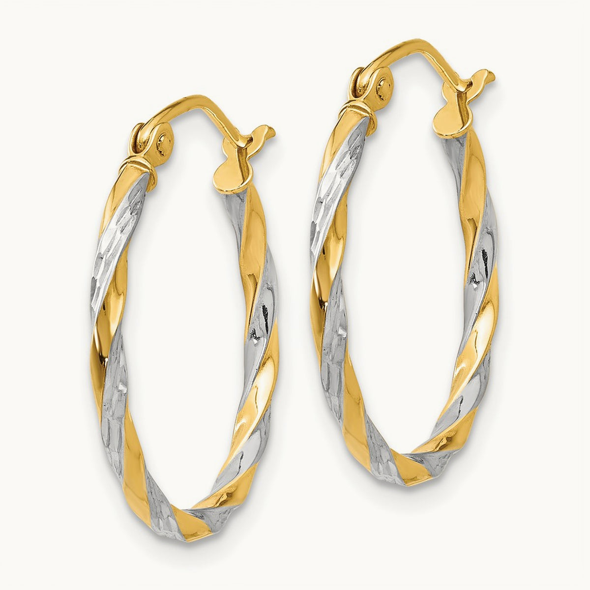 & Rhodium Hollow Twisted Hoop Earrings, 14K