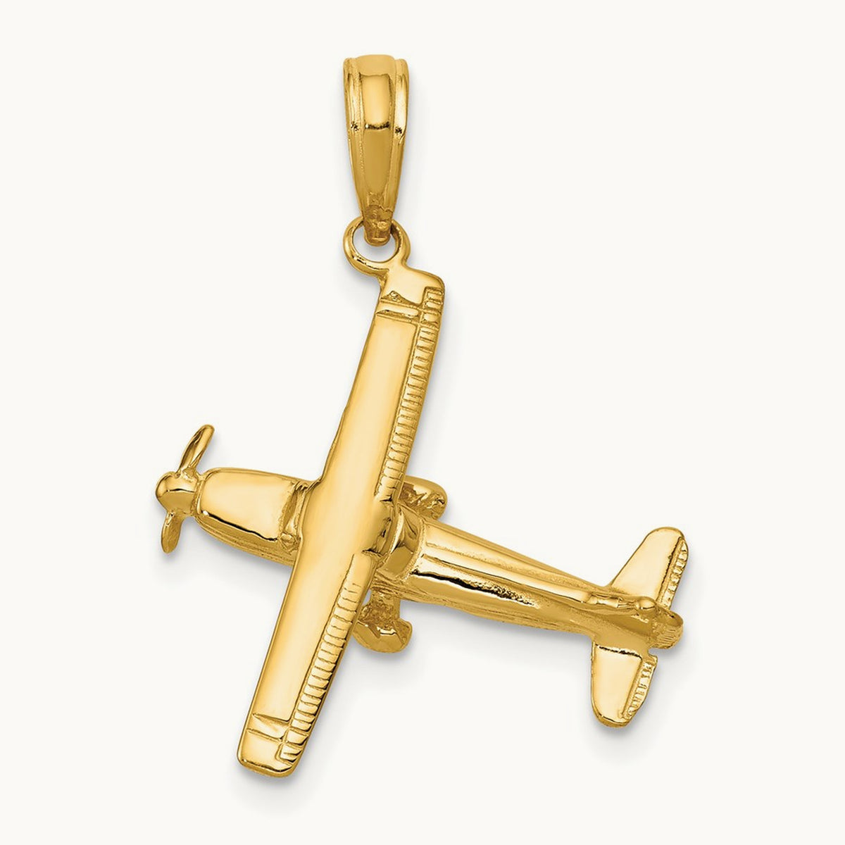 3-D High-Wing Airplane Pendant — 14K Yellow Gold