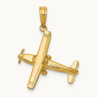 3-D High-Wing Airplane Pendant — 14K Yellow Gold