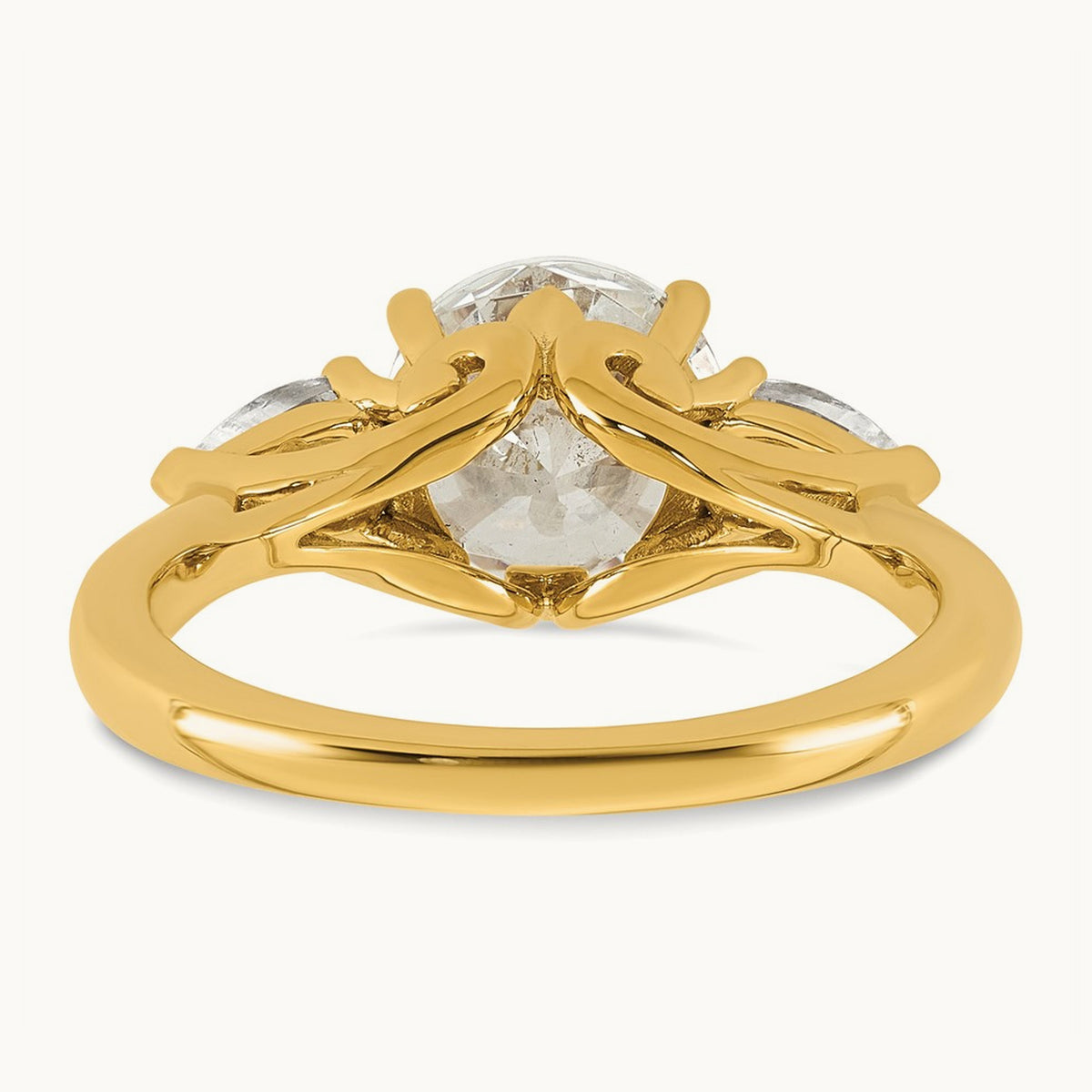 Round with Pear 3 Stone Engagement Ring, 1.25-3.50 ct tw Lab-Grown Diamond — 2 1/2 ct, 14K Yellow Gold