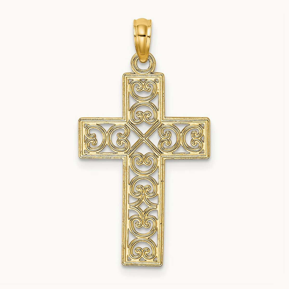 Polished Square Cross with Heart Design Charm — 14K Yellow Gold