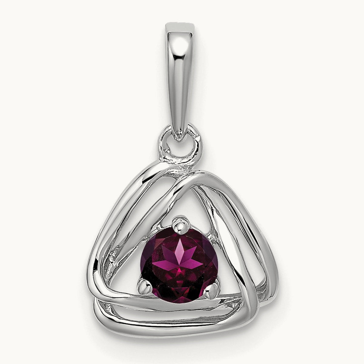 Rhodolite Garnet Triangle Pendant — 14K White Gold