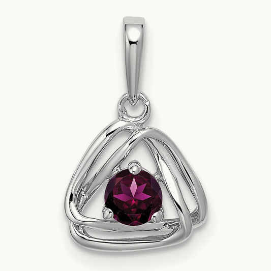 Rhodolite Garnet Triangle Pendant — 14K White Gold