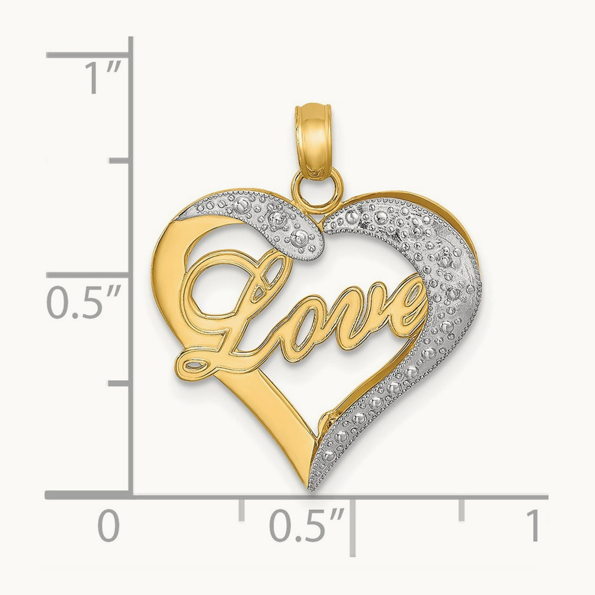 Heart Diamond-cut LOVE Charm, 14K with White Rhodium