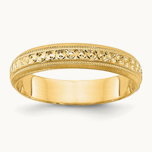 Design Etched Wedding Band — 14K Yellow Gold, 3mm