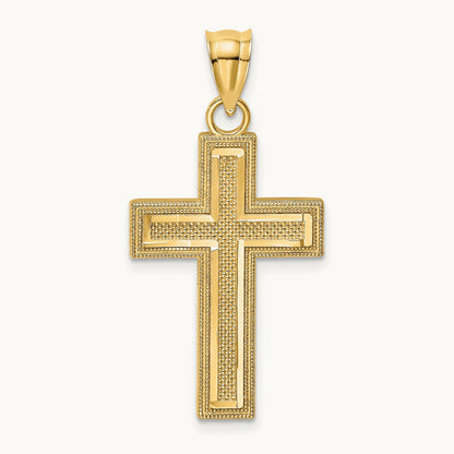 Block Cross Charm, 14K