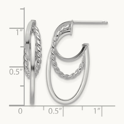 Polished and Twisted Oval J-Hoop Post Earrings — Leslie's in 14K Two-Tone Gold