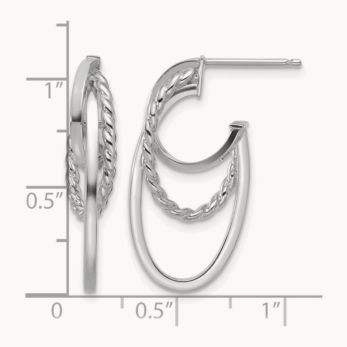 Polished and Twisted Oval J-Hoop Post Earrings — Leslie's in 14K Two-Tone Gold