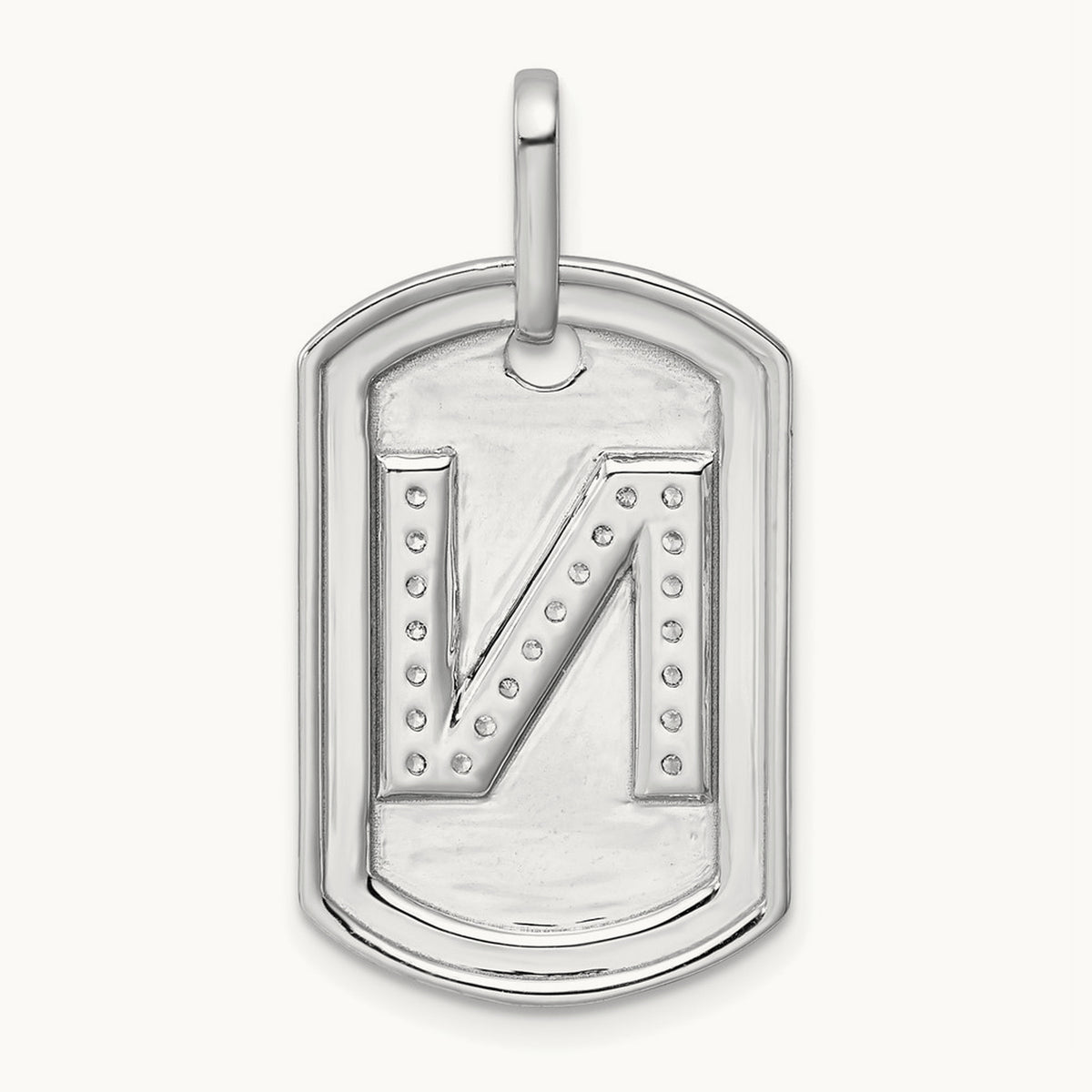 Diamond Dog Tag Charm — 14K White Gold, N