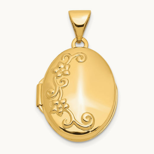 Floral Oval Locket — 14K Yellow Gold