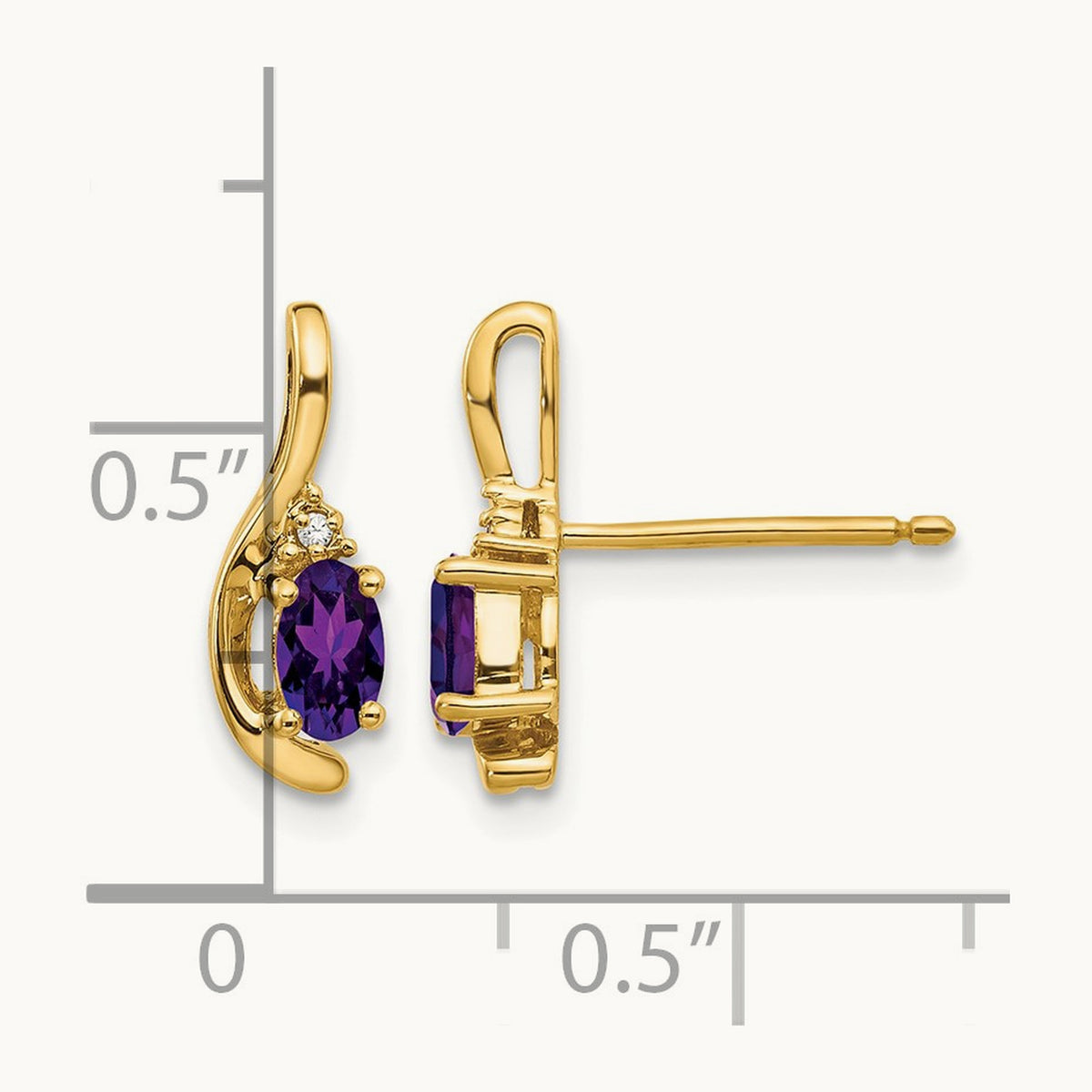 Amethyst and Diamond Post Earrings — 14K Yellow Gold