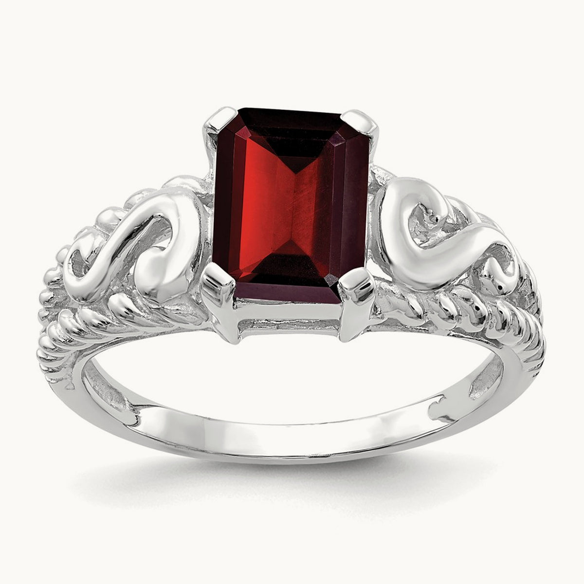 Emerald Cut Garnet ring — 14K White Gold