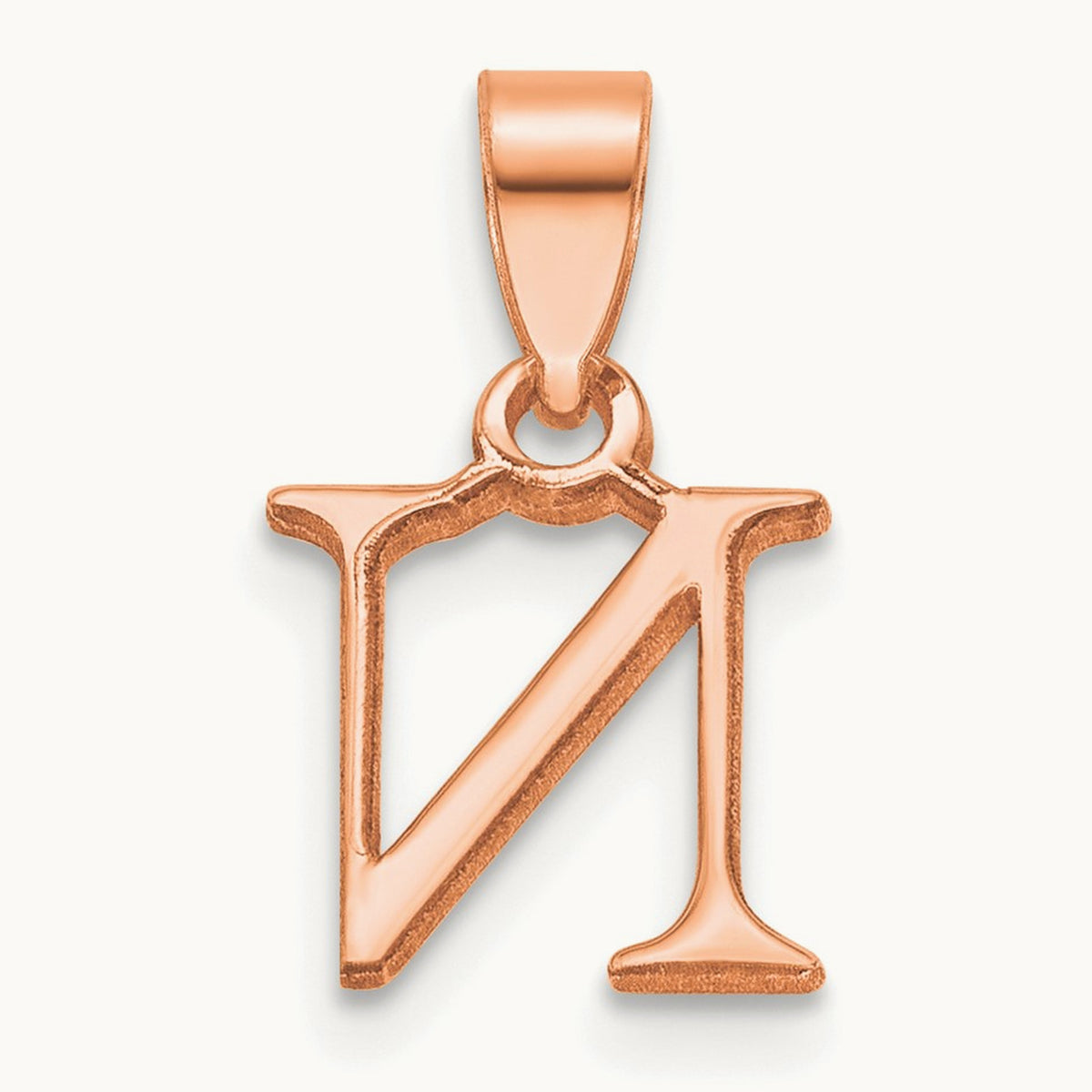 Polished Block Initial Pendant — 14K Rose Gold, N
