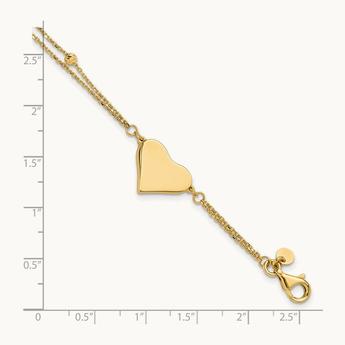 Polished and Diamond-cut Heart Beaded 2-Strand Bracelet, 14K