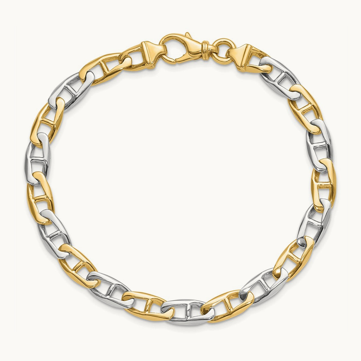 Hand-polished Fancy Anchor Link Bracelet — 14K Two-Tone Gold, 6.6mm