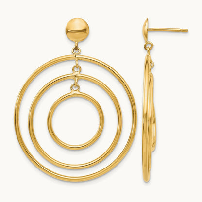 Fancy Circle Dangle Post Earrings, 14K