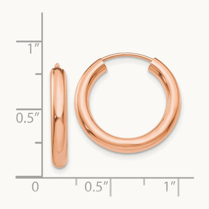 Polished Endless Tube Hoop Earrings, 3.00mm, 14K Rose Gold