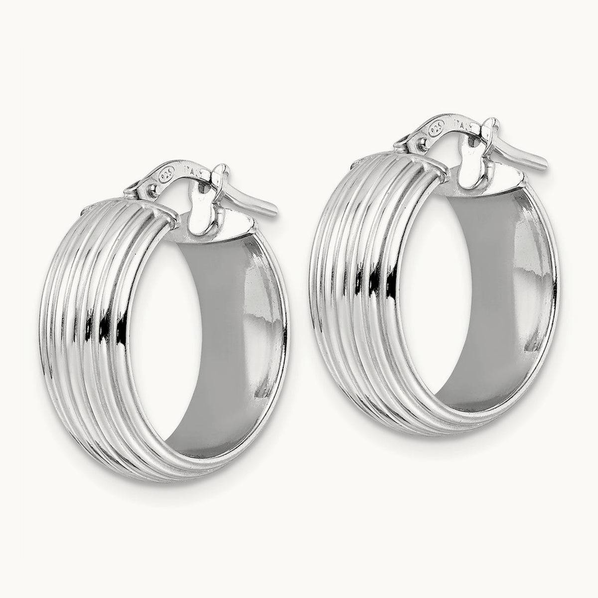Rhod-plated Polished Grooved Hoop Earrings, Sterling Silver — Leslie's