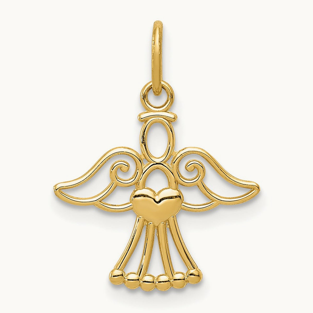 Polished Small Angel w/Heart Pendant, 14K