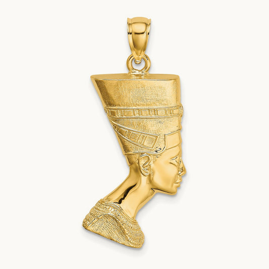 2-D Polished / Textured Nefertiti Profile Charm, 14K