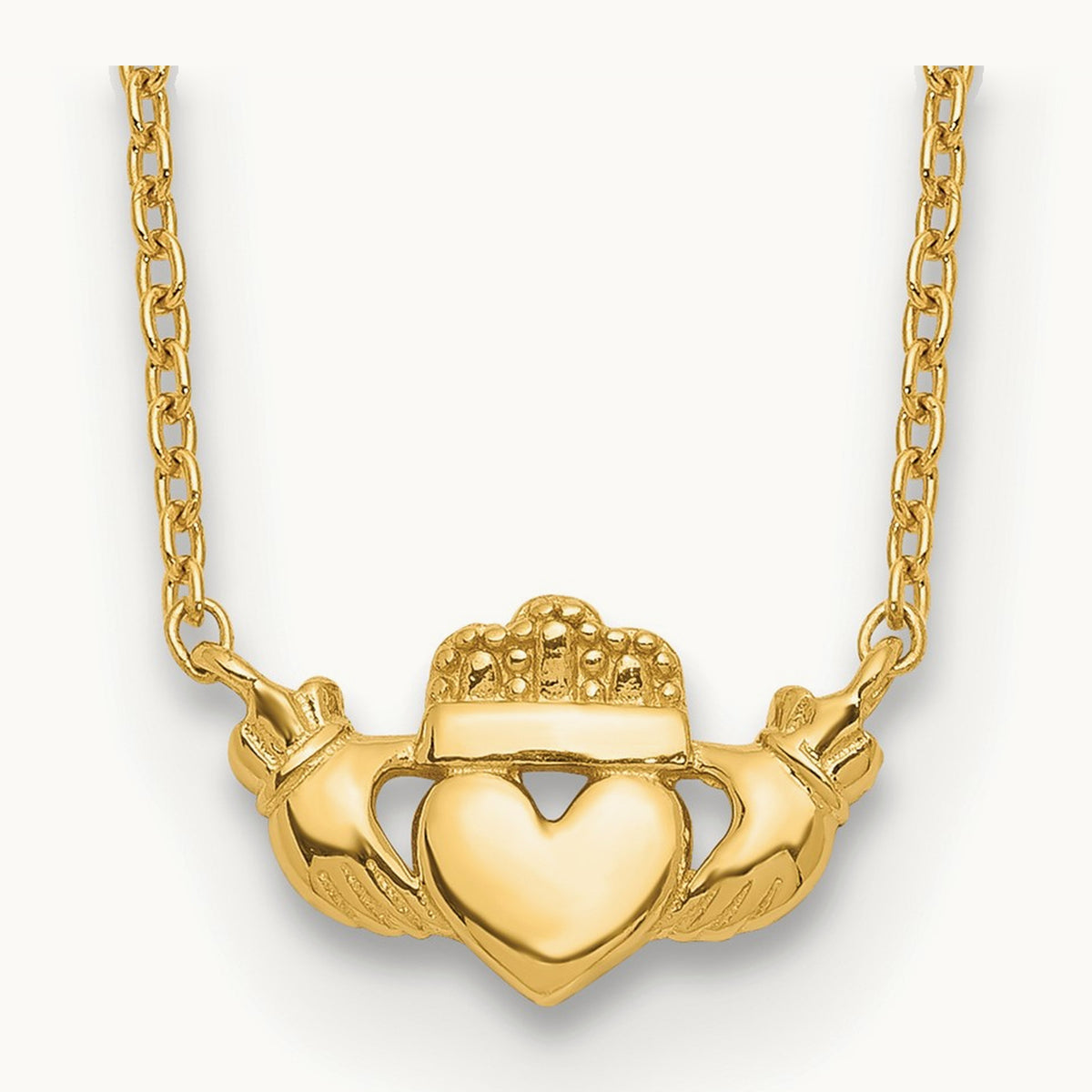 Polished Claddagh 17 inch Necklace, 14K