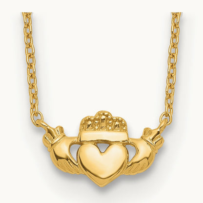 Polished Claddagh 17 inch Necklace, 14K