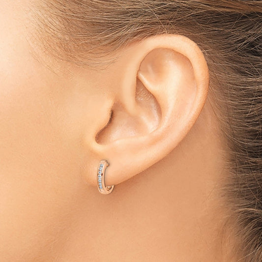 Diamond Hinged Hoop Earrings — 14K Rose Gold