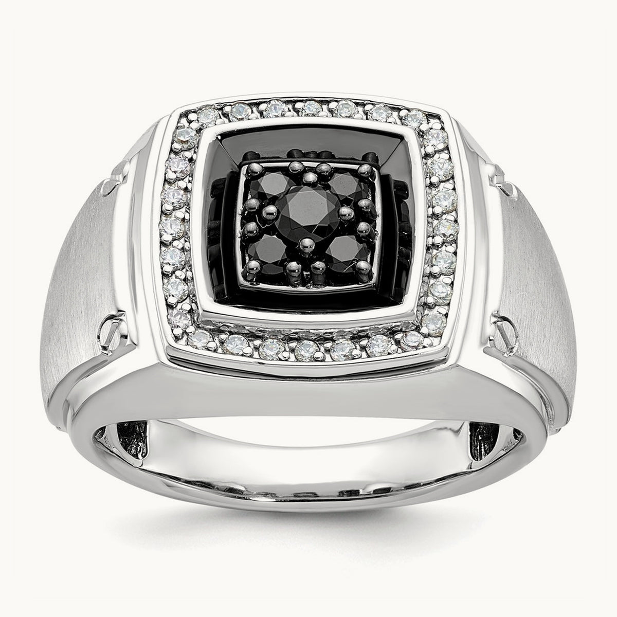 w/ Black RH IBGoodman Men's Satin Black & White Diamond Ring, 14K White Gold