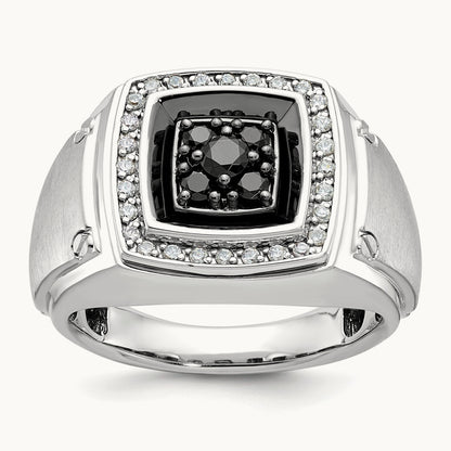 w/ Black RH IBGoodman Men's Satin Black & White Diamond Ring, 14K White Gold